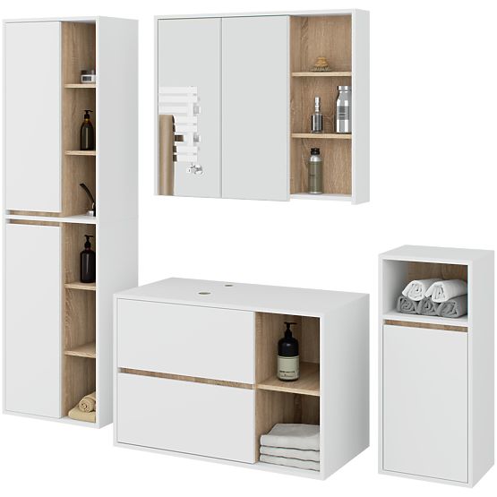SET DI MOBILI DA BAGNO SOSPESI CON FORI VAMI BIANCO / ROVERE SONOMA