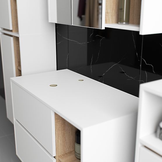 SET DI MOBILI DA BAGNO SOSPESI CON FORI VAMI BIANCO / ROVERE SONOMA