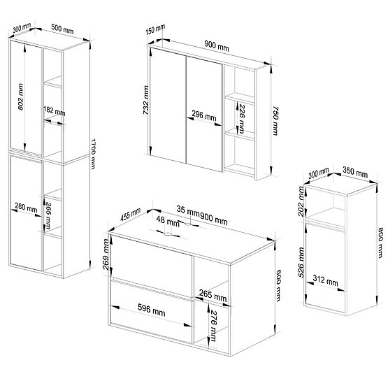 SET DI MOBILI DA BAGNO SOSPESI CON FORI VAMI BIANCO / ROVERE SONOMA