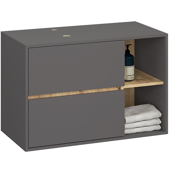 SET DI MOBILI DA BAGNO SOSPESI CON FORI VAMI GRIGIO GRAFITE / ROVERE ARTIGIANO