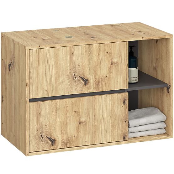 SET DI MOBILI DA BAGNO SOSPESI CON FORI VAMI ROVERE ARTIGIANALE / GRAFITE GRIGIO