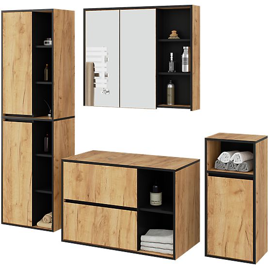 SET DI MOBILI DA BAGNO SOSPESI CON FORI VAMI ROVERE CRAFT / NERO