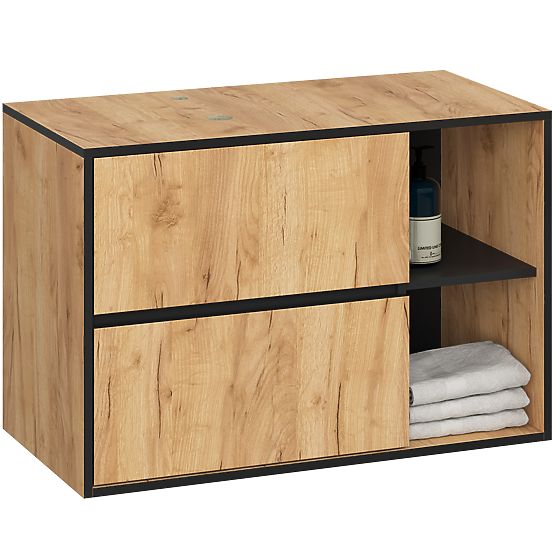 SET DI MOBILI DA BAGNO SOSPESI CON FORI VAMI ROVERE CRAFT / NERO