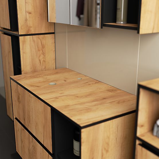 SET DI MOBILI DA BAGNO SOSPESI CON FORI VAMI ROVERE CRAFT / NERO