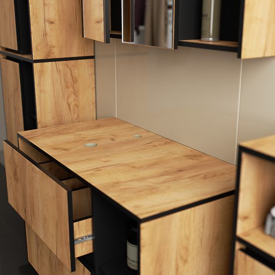 SET DI MOBILI DA BAGNO SOSPESI CON FORI VAMI ROVERE CRAFT / NERO