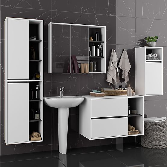 SET DI MOBILI DA BAGNO SOSPESI VAMI BIANCO / GRIGIO GRAFITE
