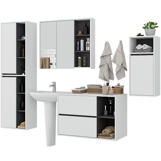 SET DI MOBILI DA BAGNO SOSPESI VAMI BIANCO / GRIGIO GRAFITE