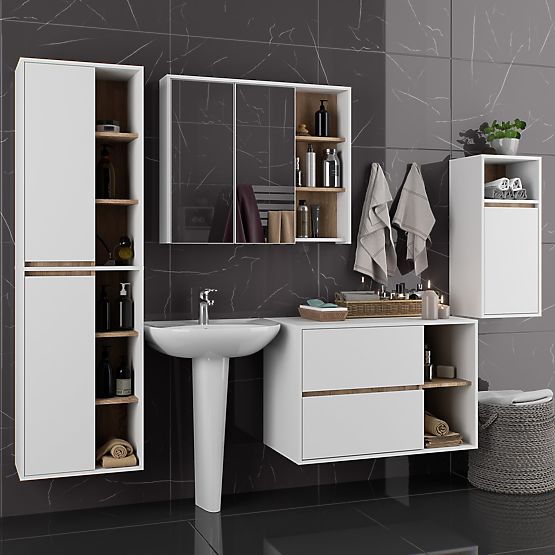 SET DI MOBILI DA BAGNO SOSPESI VAMI BIANCO / ROVERE SONOMA