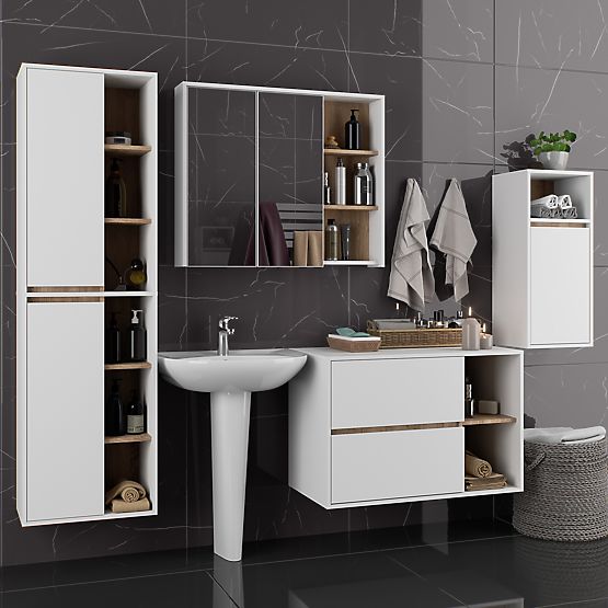SET DI MOBILI DA BAGNO SOSPESI VAMI BIANCO / ROVERE SONOMA