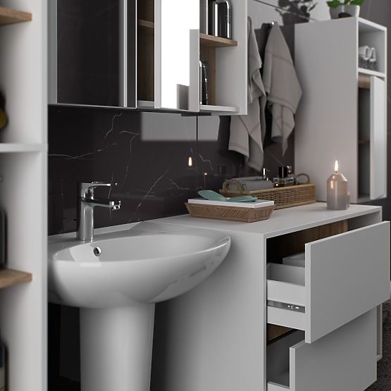 SET DI MOBILI DA BAGNO SOSPESI VAMI BIANCO / ROVERE SONOMA