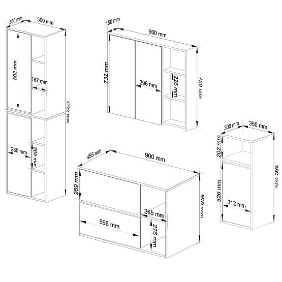 SET DI MOBILI DA BAGNO SOSPESI VAMI BIANCO / ROVERE SONOMA