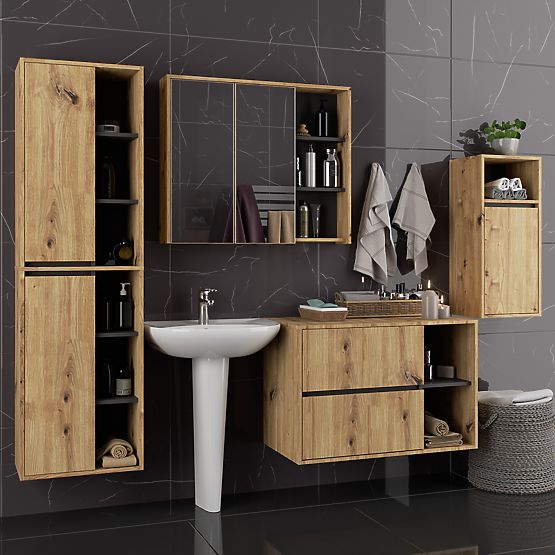 SET DI MOBILI DA BAGNO SOSPESI VAMI ROVERE ARTIGIANALE / GRIGIO GRAFITE