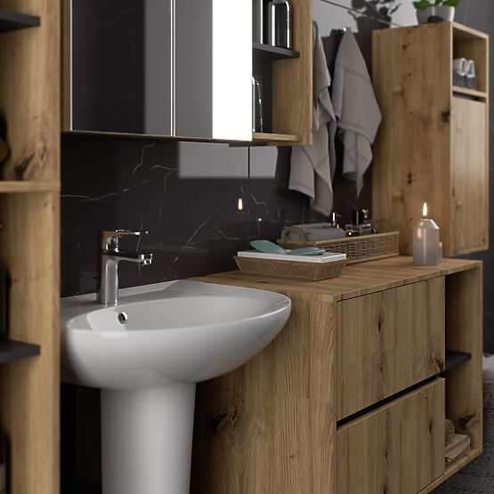 SET DI MOBILI DA BAGNO SOSPESI VAMI ROVERE ARTIGIANALE / GRIGIO GRAFITE