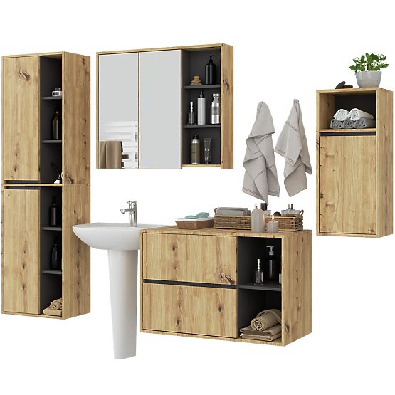 SET DI MOBILI DA BAGNO SOSPESI VAMI ROVERE ARTIGIANALE / GRIGIO GRAFITE