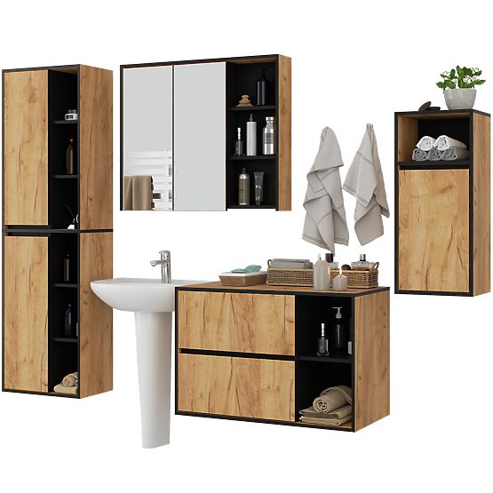 SET DI MOBILI DA BAGNO SOSPESI VAMI ROVERE CRAFT / NERO