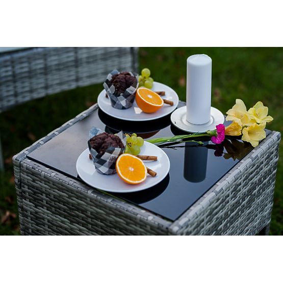 Set di mobili da balcone (2 x poltrona + tavolino) SANO in rattan sintetico grigio