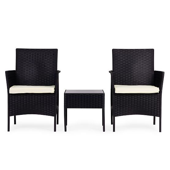 Set di mobili da giardino 2 poltrone + tavolino in vetro temperato nero MultiGarden