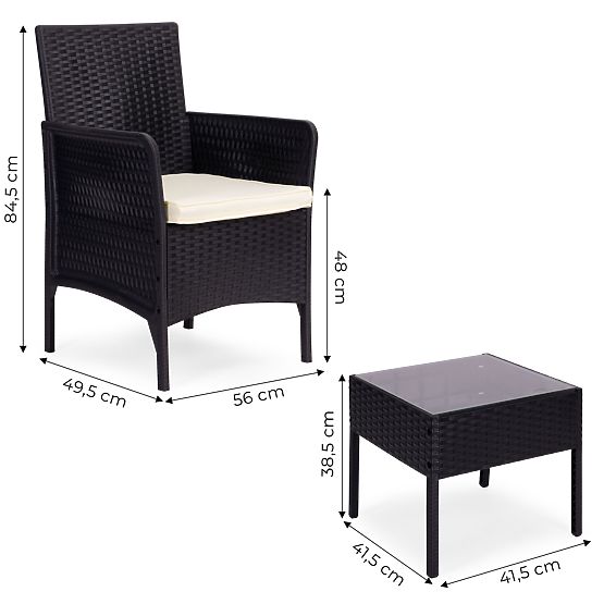 Set di mobili da giardino 2 poltrone + tavolino in vetro temperato nero MultiGarden