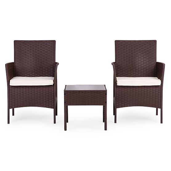 Set di mobili da giardino 2 poltrone + tavolino vetro temperato marrone MultiGarden