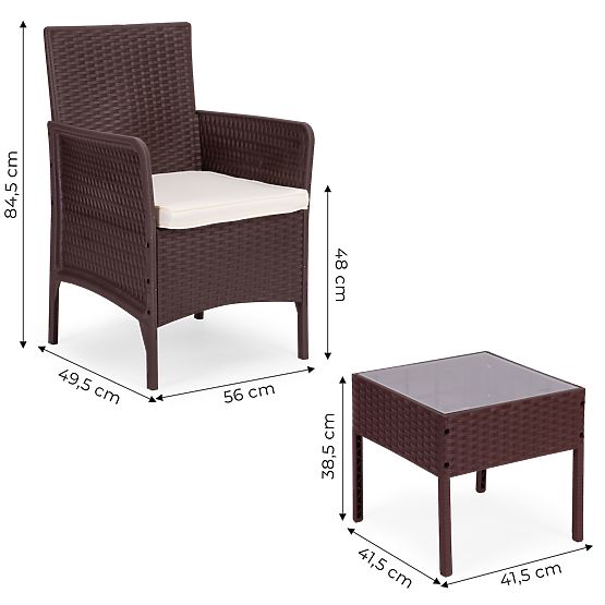 Set di mobili da giardino 2 poltrone + tavolino vetro temperato marrone MultiGarden