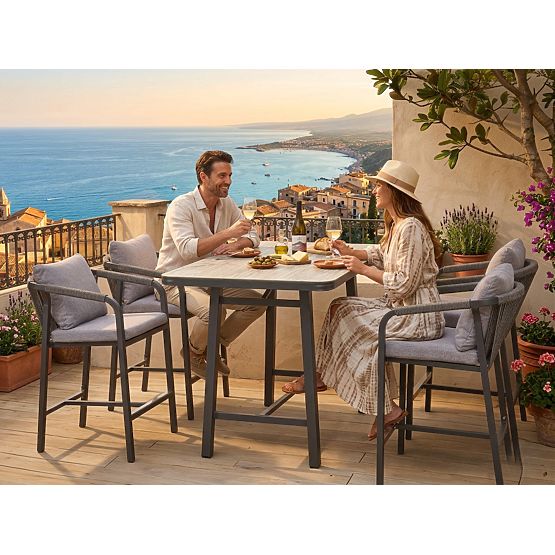 Set di mobili da giardino (4 sgabelli da bar + tavolo alto) BREZZA grigio