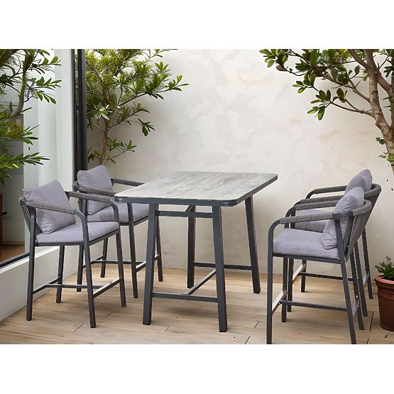 Set di mobili da giardino (4 sgabelli da bar + tavolo alto) BREZZA grigio