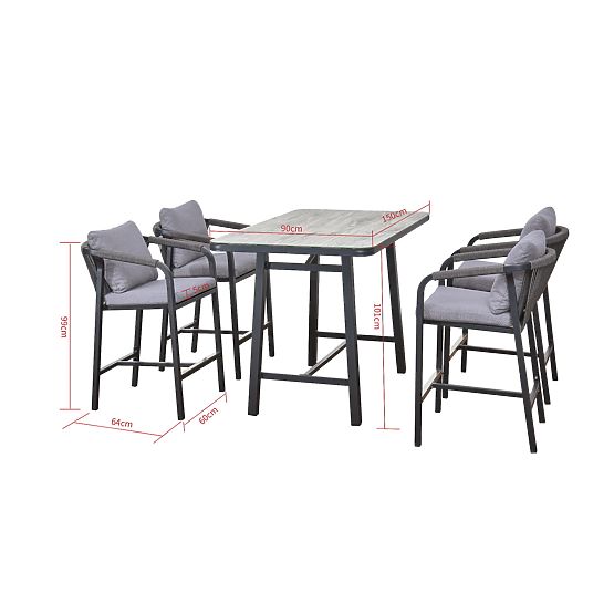 Set di mobili da giardino (4 sgabelli da bar + tavolo alto) BREZZA grigio