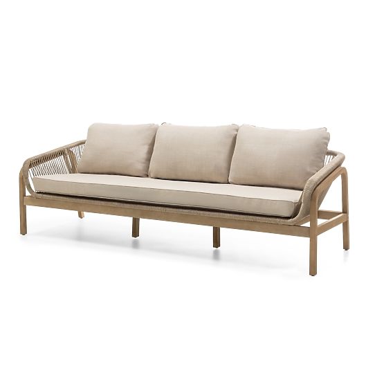 Set di mobili da giardino Belpasso, intrecciato, legno di eucalipto FSC, effetto teak, beige chiaro