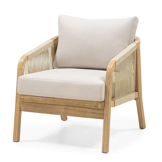 Set di mobili da giardino Castello, intrecciato, legno di acacia FSC, aspetto teak, beige