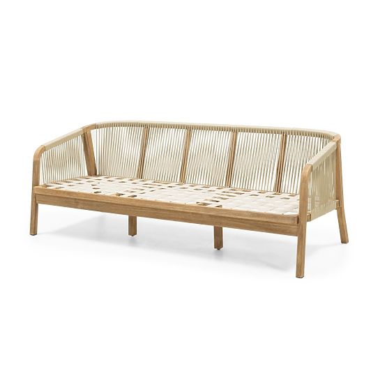 Set di mobili da giardino Castello, intrecciato, legno di acacia FSC, aspetto teak, beige