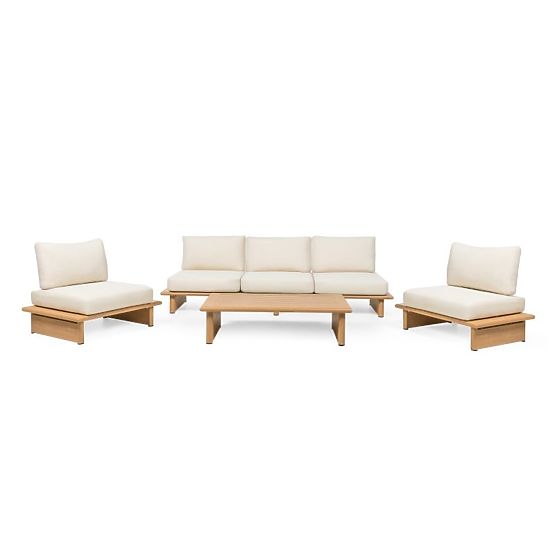 Set di mobili da giardino Conny in alluminio, beige chiaro, effetto legno