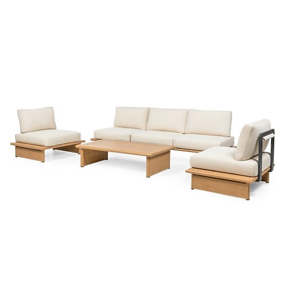 Set di mobili da giardino Conny in alluminio, beige chiaro, effetto legno