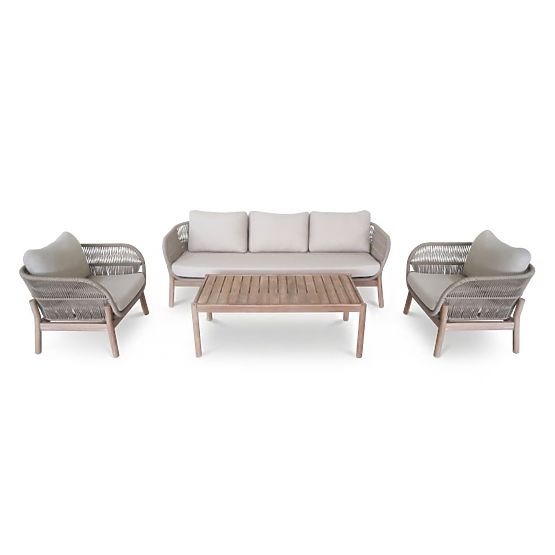 Set di mobili da giardino Fiorentino 2 aspetto teak, intreccio, legno di acacia chiaro FSC, beige, a