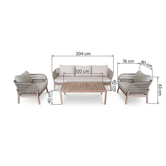 Set di mobili da giardino Fiorentino 2 aspetto teak, intreccio, legno di acacia chiaro FSC, beige, a