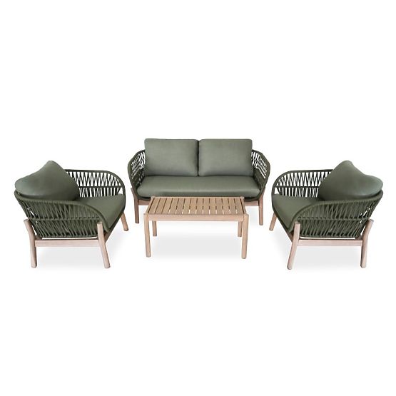 Set di mobili da giardino Fiorentino aspetto teak, intrecciato, legno di acacia chiaro FSC, verde, a