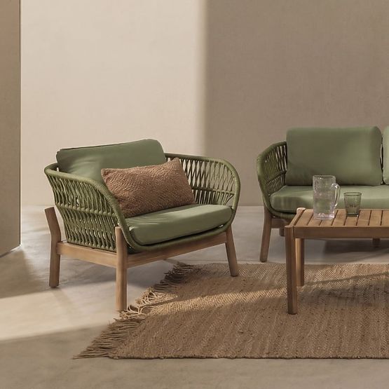 Set di mobili da giardino Fiorentino aspetto teak, intrecciato, legno di acacia chiaro FSC, verde, a