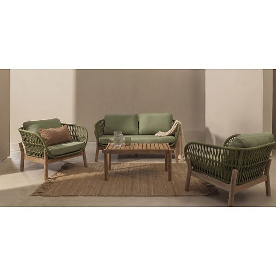 Set di mobili da giardino Fiorentino aspetto teak, intrecciato, legno di acacia chiaro FSC, verde, a