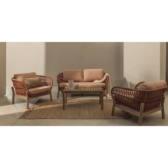 Set di mobili da giardino Fiorentino aspetto teak, intreccio, legno di acacia chiaro FSC, terracotta