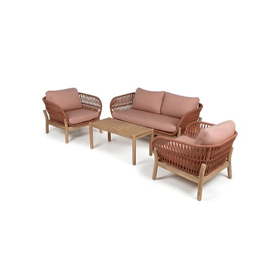 Set di mobili da giardino Fiorentino aspetto teak, intreccio, legno di acacia chiaro FSC, terracotta