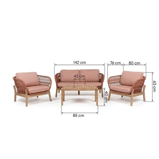 Set di mobili da giardino Fiorentino aspetto teak, intreccio, legno di acacia chiaro FSC, terracotta
