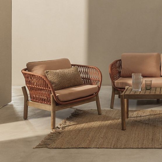 Set di mobili da giardino Fiorentino aspetto teak, intreccio, legno di acacia chiaro FSC, terracotta
