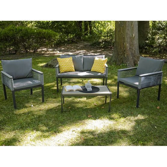 Set di mobili da giardino in alluminio (2 poltrone, divano + tavolino) CORTO rattan tecnico grigio r