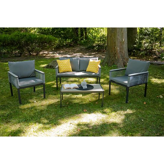 Set di mobili da giardino in alluminio (2 poltrone, divano + tavolino) CORTO rattan tecnico grigio r