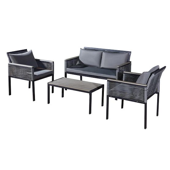Set di mobili da giardino in alluminio (2 poltrone, divano + tavolino) CORTO rattan tecnico grigio r