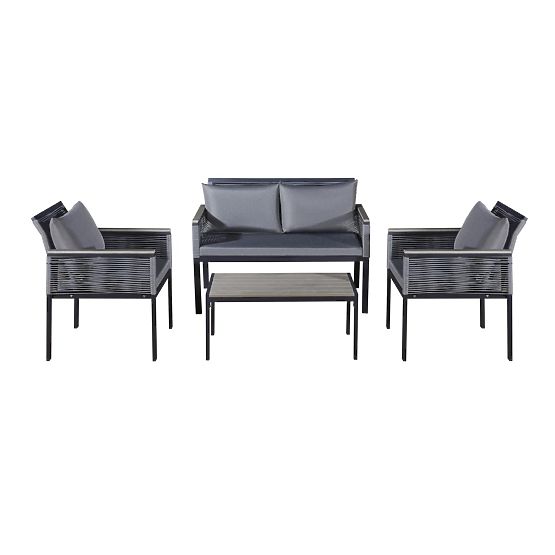 Set di mobili da giardino in alluminio (2 poltrone, divano + tavolino) CORTO rattan tecnico grigio r