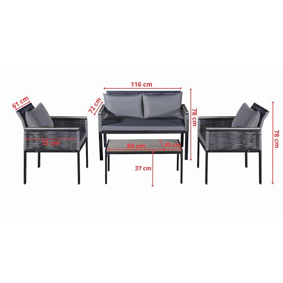 Set di mobili da giardino in alluminio (2 poltrone, divano + tavolino) CORTO rattan tecnico grigio r