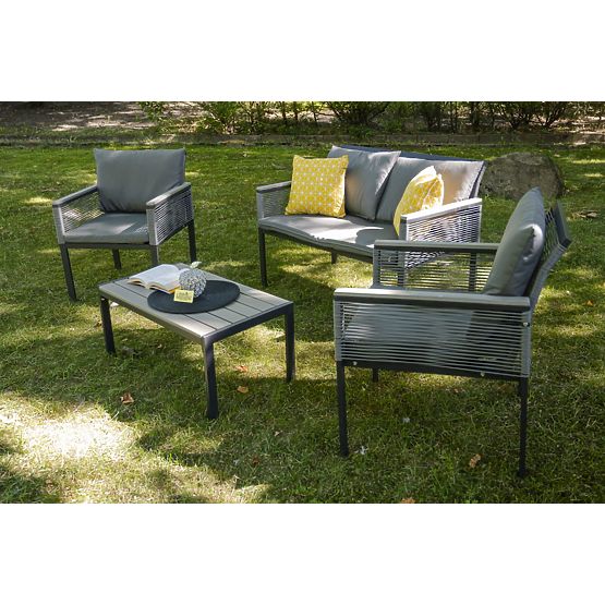 Set di mobili da giardino in alluminio (2 poltrone, divano + tavolino) CORTO rattan tecnico grigio r