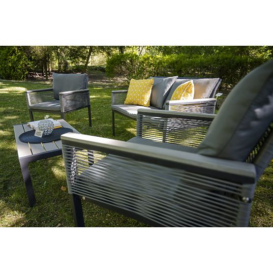 Set di mobili da giardino in alluminio (2 poltrone, divano + tavolino) CORTO rattan tecnico grigio r
