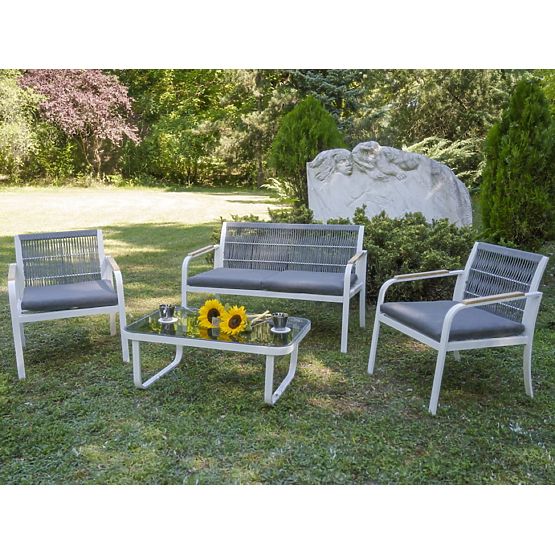 Set di mobili da giardino in alluminio (2 poltrone, divano + tavolino) RARO bianco, grigio
