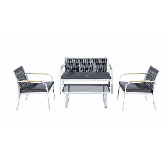 Set di mobili da giardino in alluminio (2 poltrone, divano + tavolino) RARO bianco, grigio